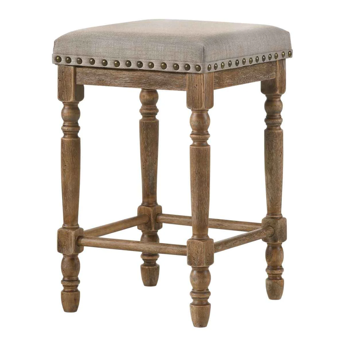 Luxury Farsiris – Counter Height Stool Set of 2 – Beige Fabric Weathered Oak Official
