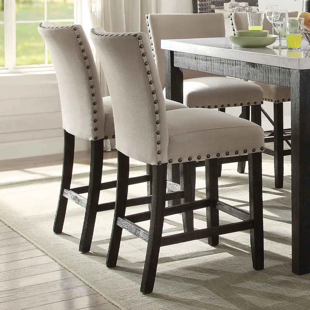 Relaxed Nolan – Counter Height Chair Set of 2 – Beige Linen Salvage Dark Oak Excellent