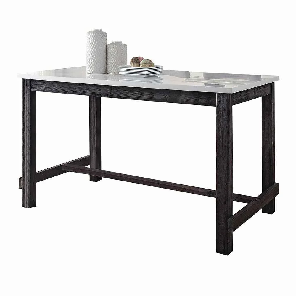 Organic Yelena – Counter Height Table With Marble Top – Marble Top Weathered Espresso Detailed