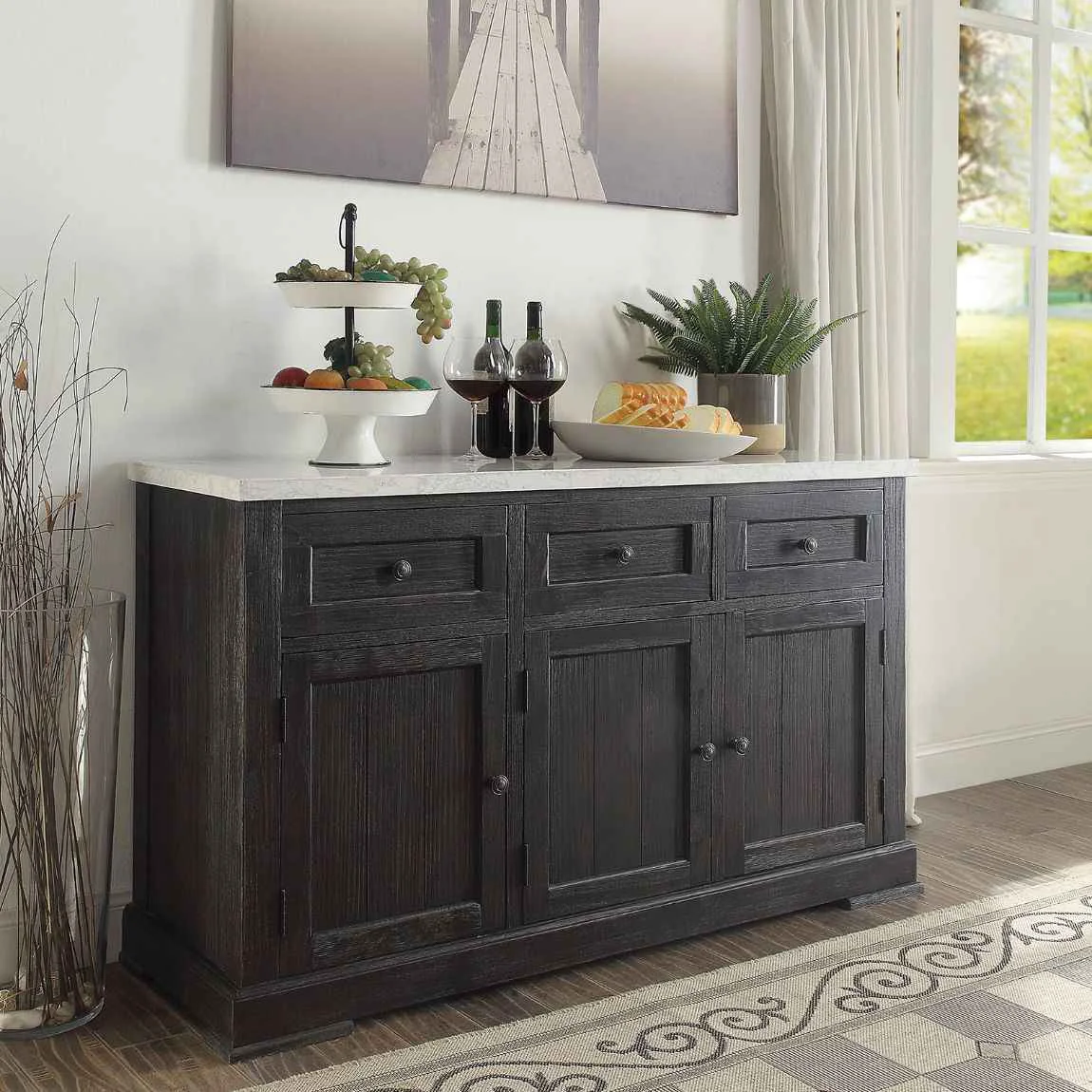 Expertly Made Nolan – Server – White Marble Top Salvage Dark Oak Genuine
