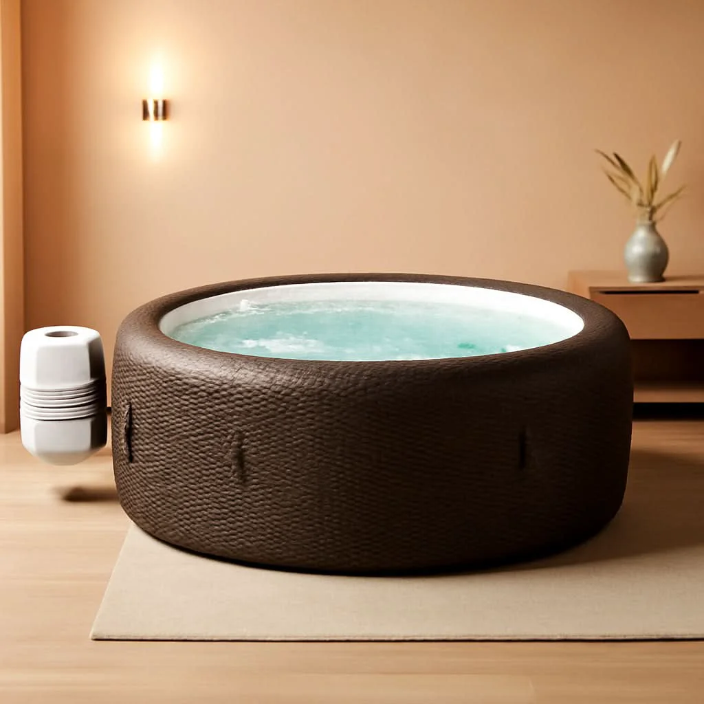 Detailed 7 Person Round Inflatable Hot Tub 180 Jets Energy Efficient Flexible