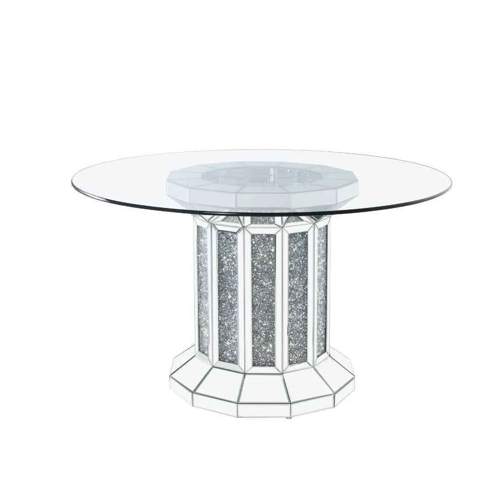 Pure Noralie – Dining Table – Clear Glass Top Mirrored Faux Diamonds Fast