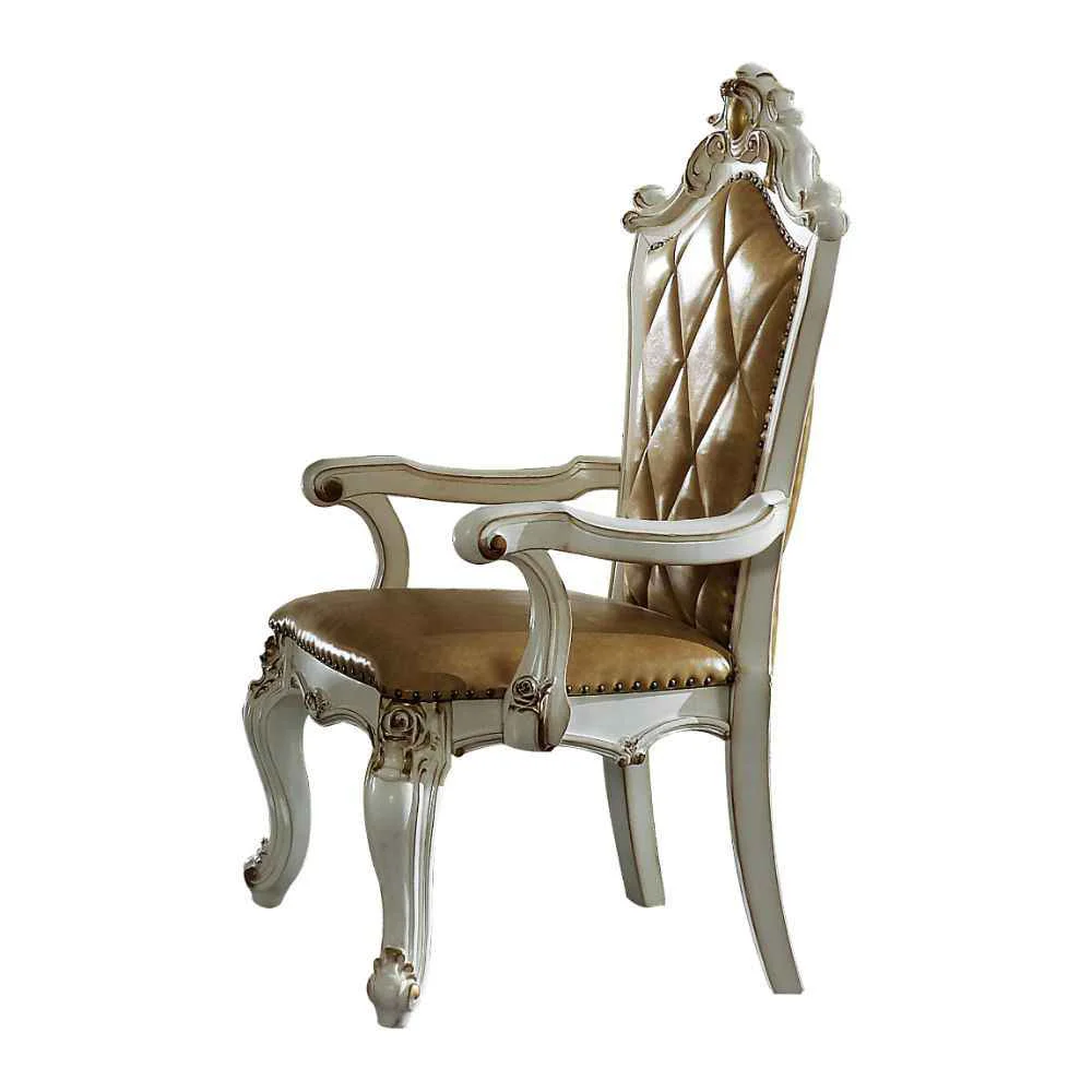 Elegant Picardy – Arm Chair Set of 2 – Butterscotch Synthetic Leather Antique Pearl Authentic