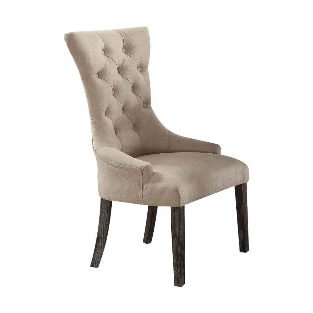 Powerful Gerardo – Linen Side Chair Set of 2 – Beige Weathered Espresso Modern
