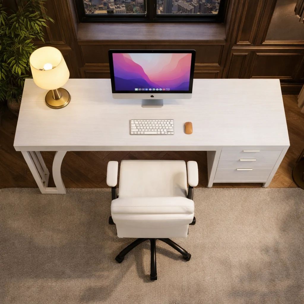 Selected 59-Inch Computer Desk With White Space-Saving Chair Reusable