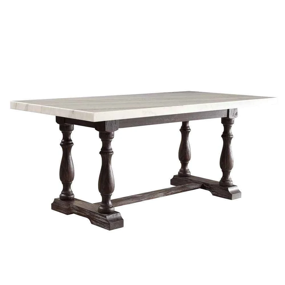 Elite Gerardo – 31 Dining Table – White Marble Top Weathered Espresso Safe