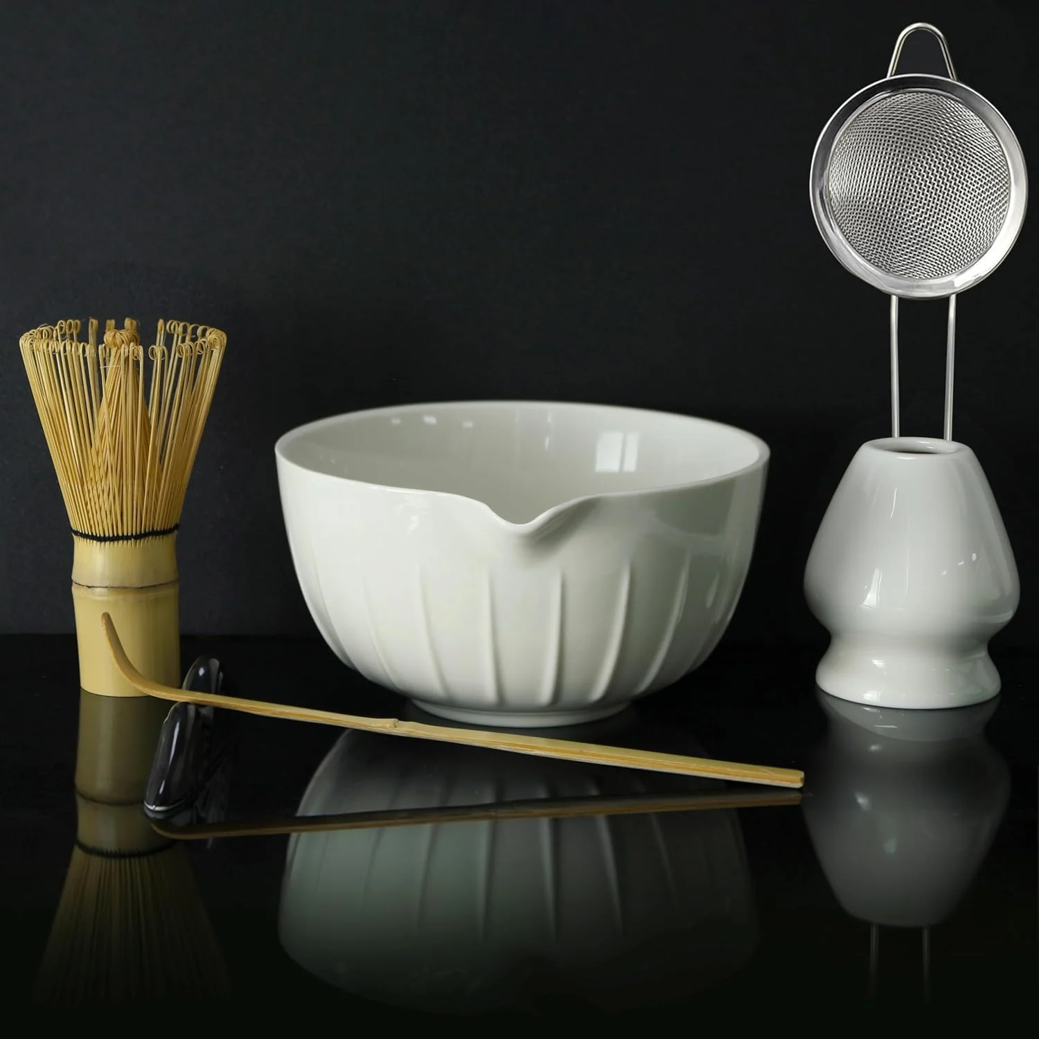 Modern 7 Pieces Matcha Whisk Set – Ceramic Matcha Kit with Bowl Whisk Holder Bamboo Scoop Rest Sifter and Tea Towel – Elegant Matcha Gift Set for Women Genuine