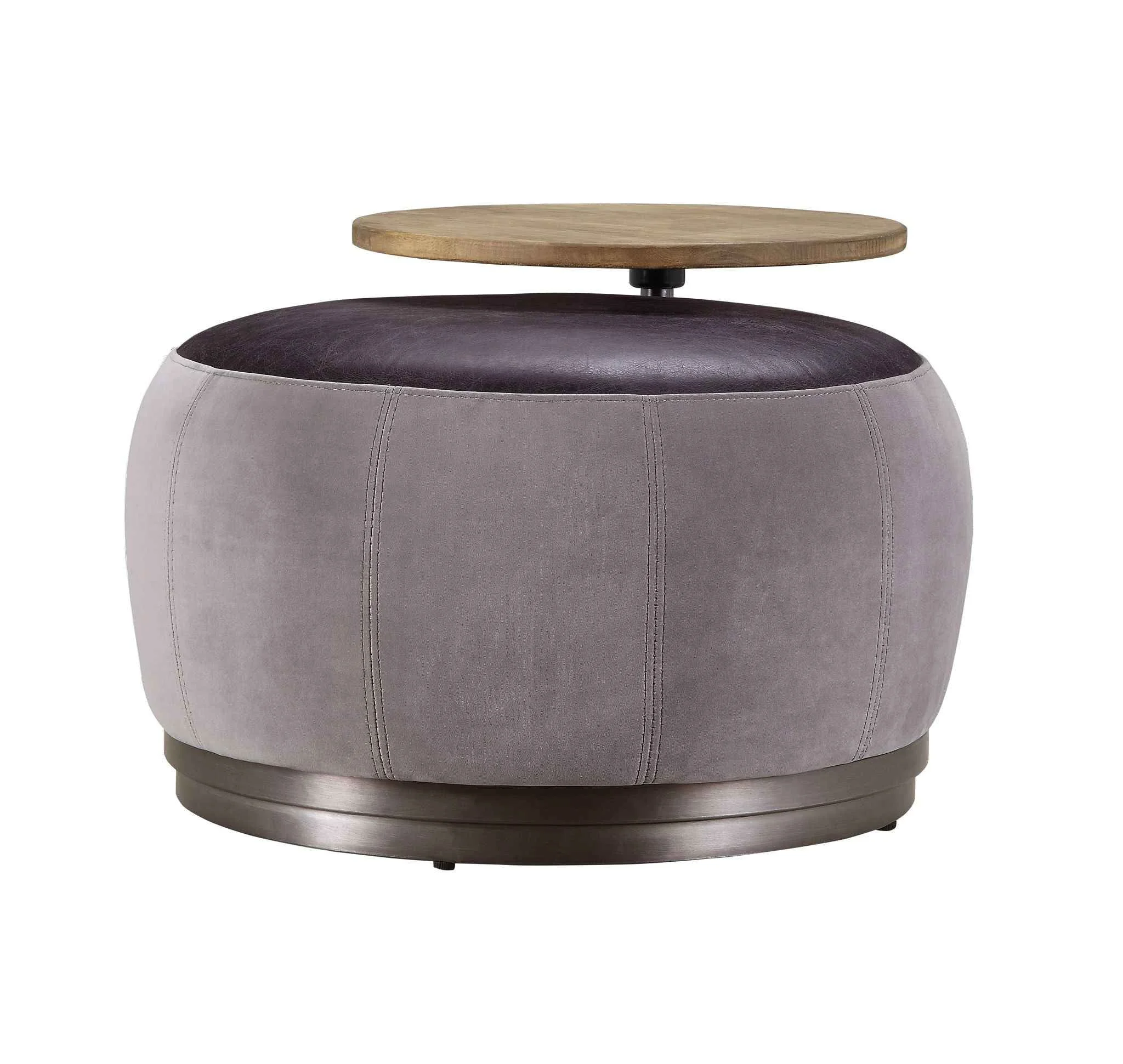 Superior Decapree – Ottoman – Antique Slate Top Grain Leather Gray Velvet Natural