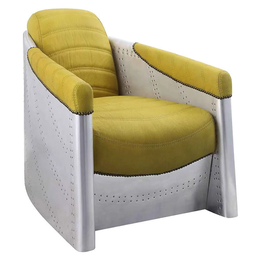 Pure Brancaster – Accent Chair – Yellow Top Grain Leather Aluminum Outstanding
