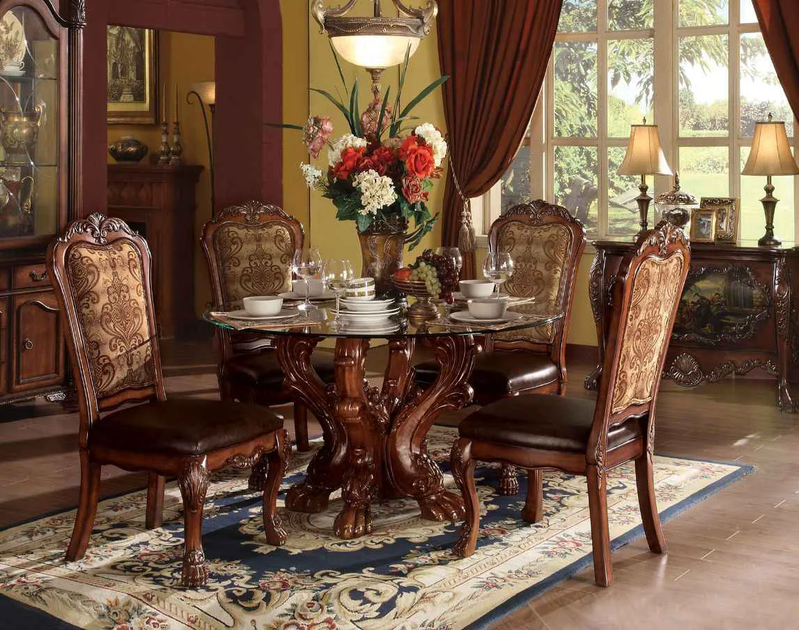 Trendy Dresden – Dining Table – Clear Glass Top Cherry Oak World-Class