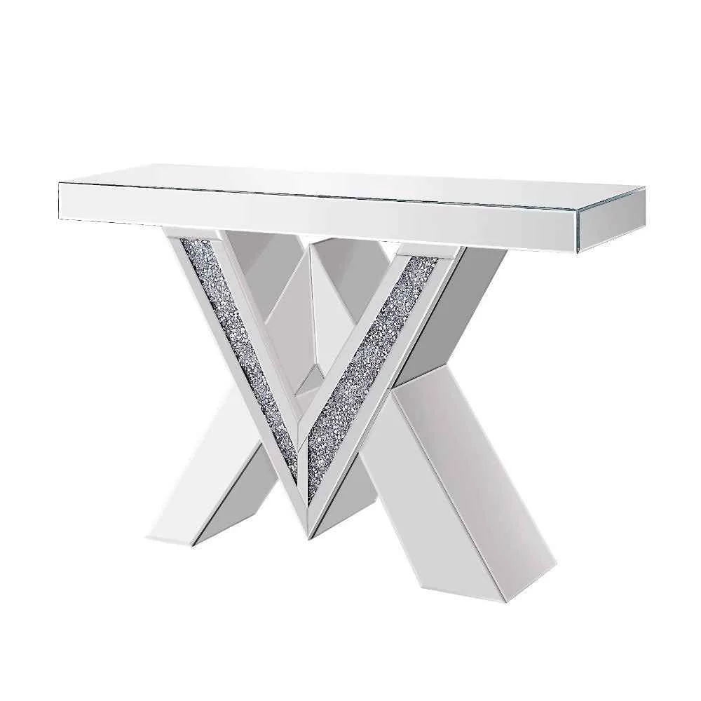 Soft Noralie – Console Table V Shape Pedestal – Mirrored Faux Diamonds Functional