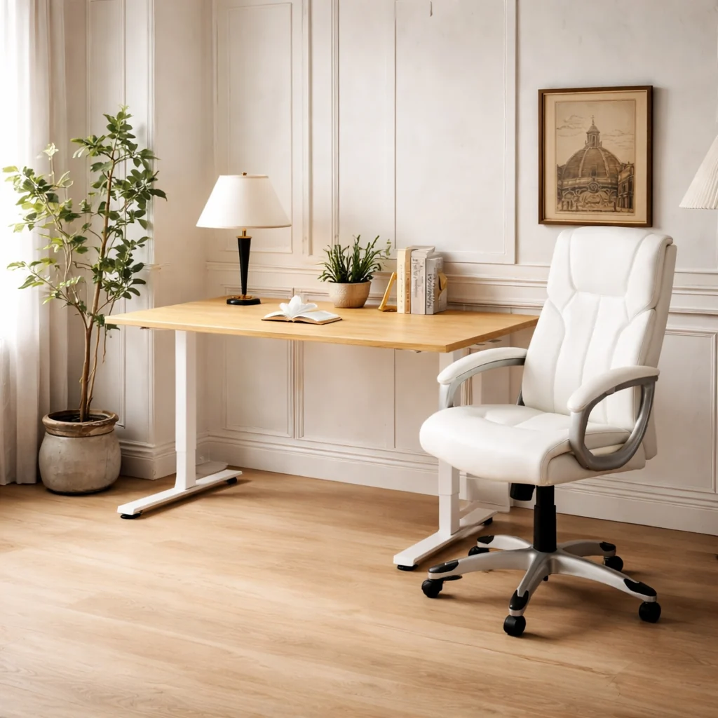 Trusted 55 Electric Standing Desk with High Back Executive Swivel Chair Wood Crafted