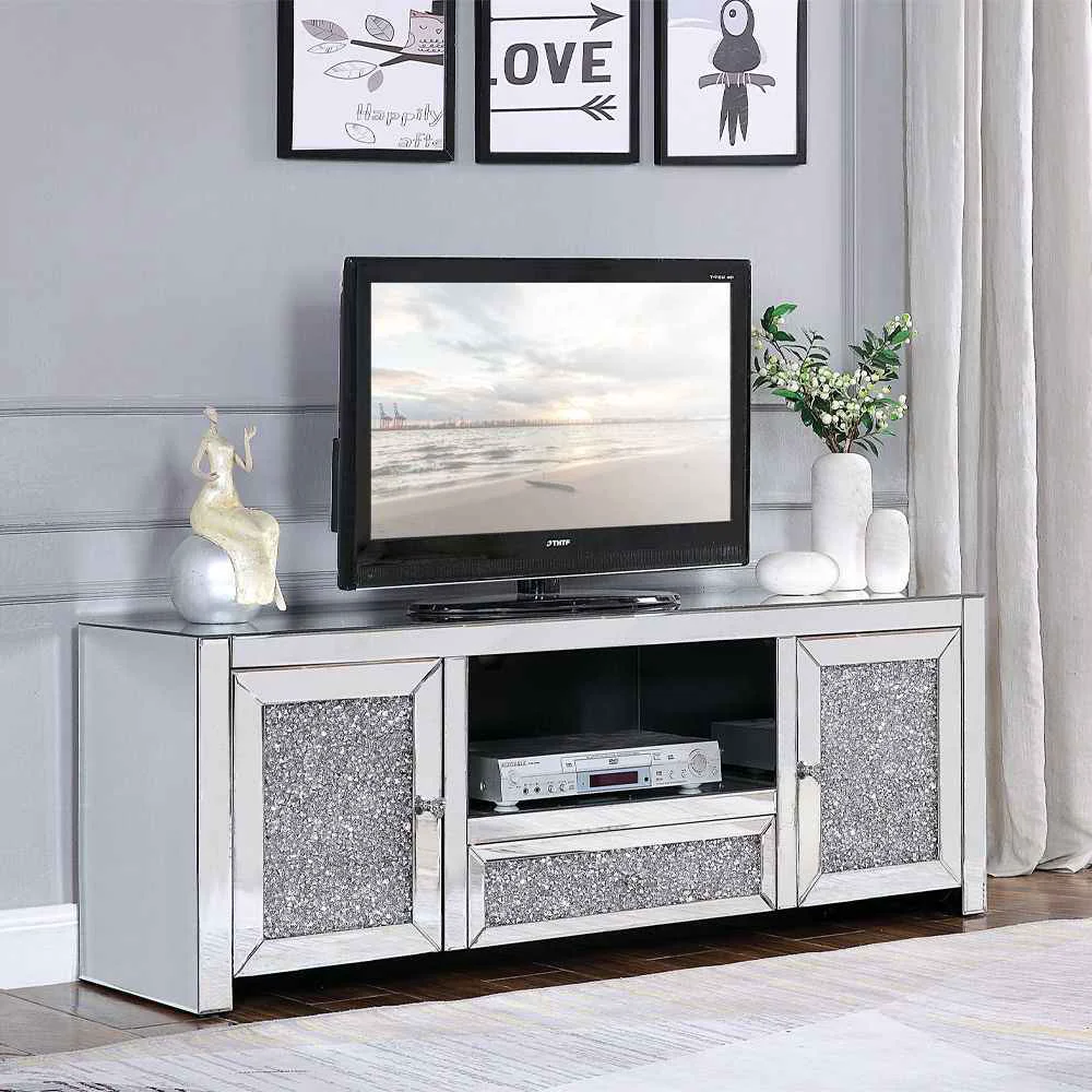 Safe Noralie – TV Stand – Mirrored Faux Diamonds Relaxed