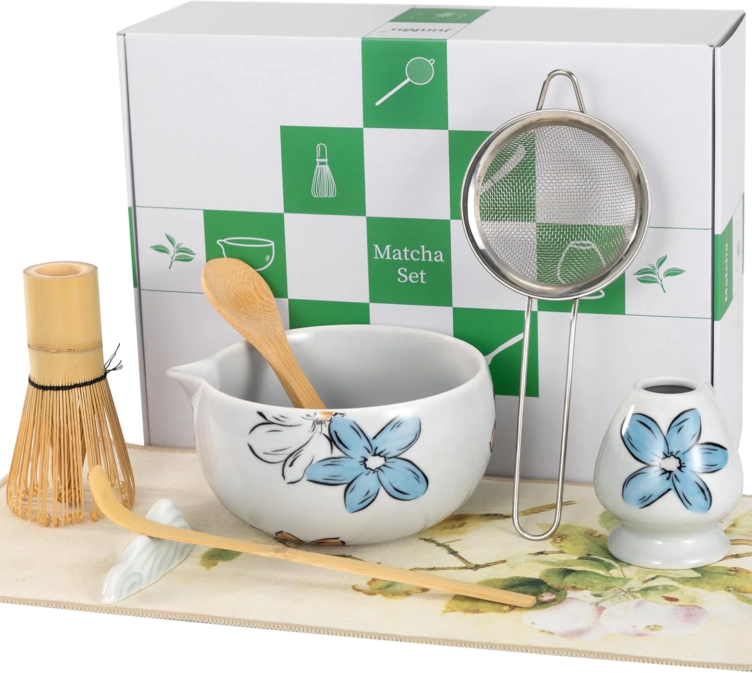 Long-Lasting Matcha Whisk Set Cute 8pcs Matcha Set Whisk And Bowl Matcha Kit Set With Bamboo Whisk Ceramic Matcha Bowl Sifter Scoop Holder Towel Stand Spoon Innovative