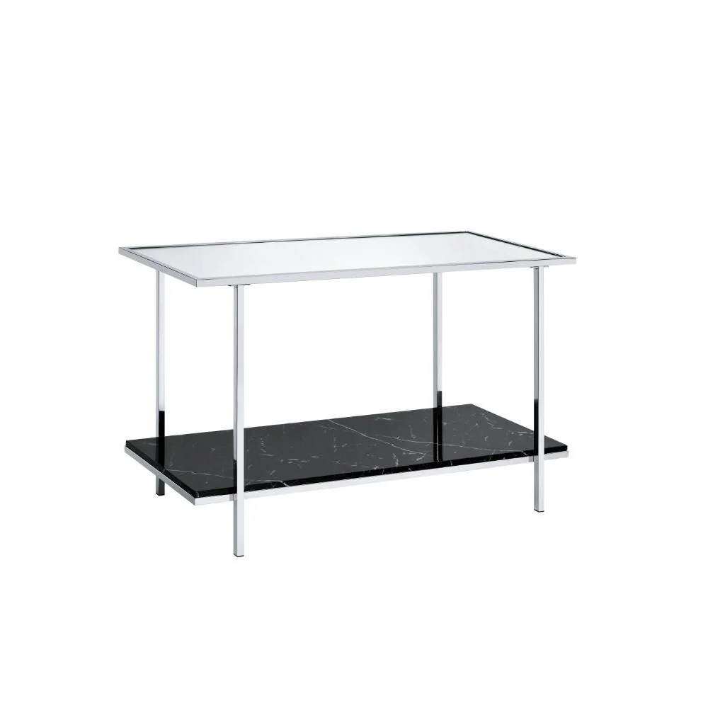 Unique Angwin – Console Table – Mirrored Faux Marble Top Chrome High-Grade