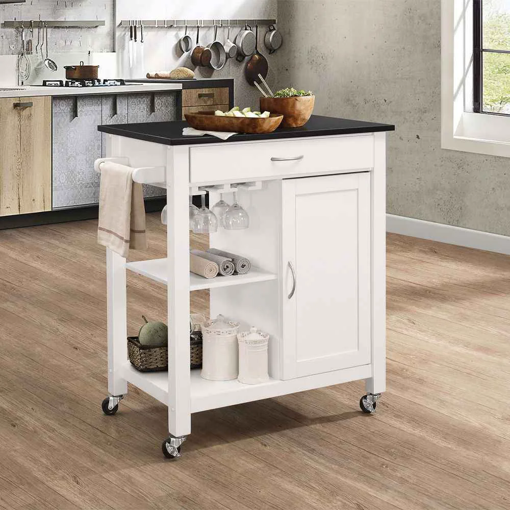 Unique Ottawa – Kitchen Cart – Black Wooden Top White Trendy