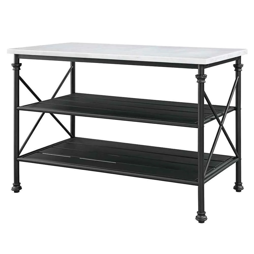 Carefully Designed Brahm – Kitchen Island – White Marble Top Gray Fashionable