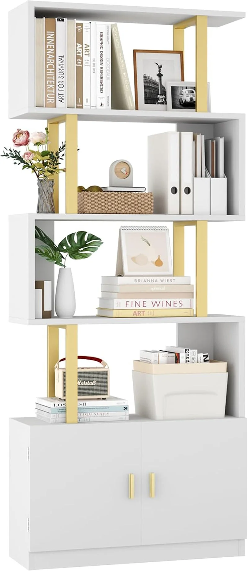 Comfortable Modern S Shaped Geometric Wooden Decorative Bookcase Versatile