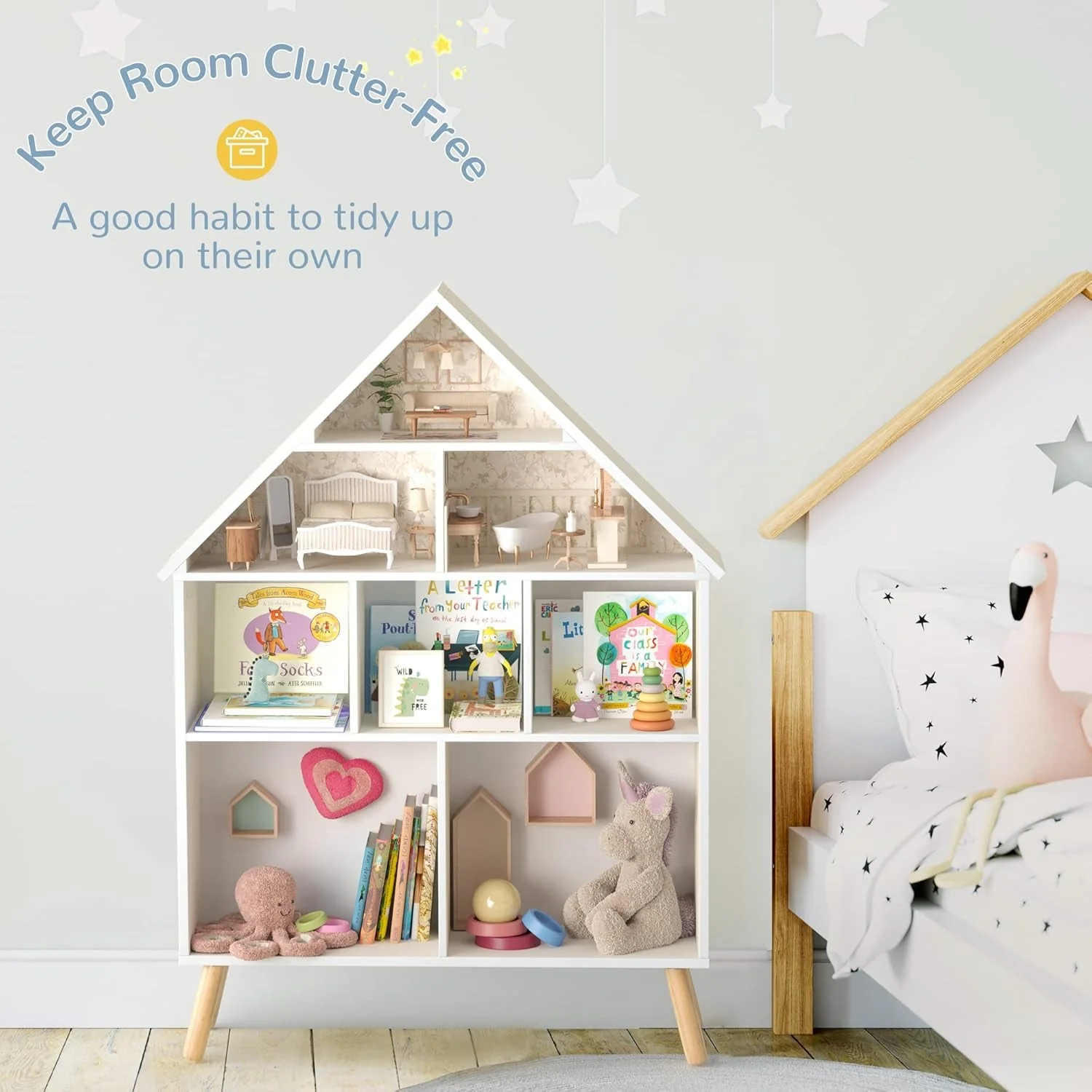 Prestigious White Wooden Dollhouse Bookcase With 4Tier Storage Lightweight