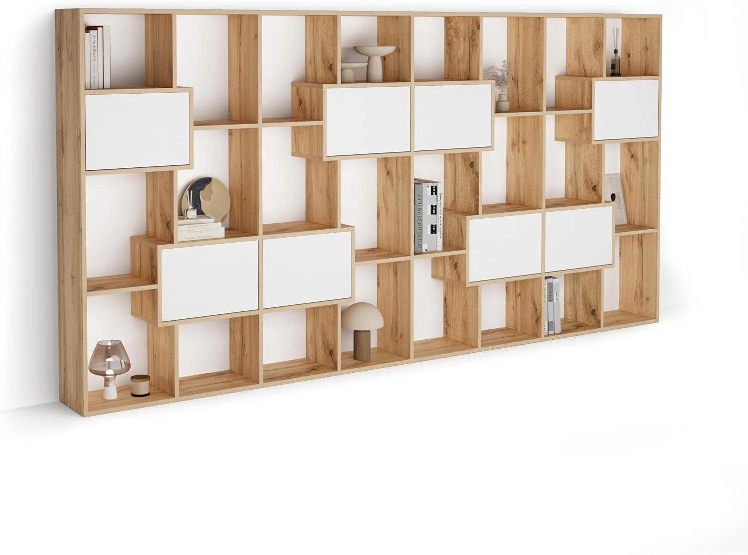 Convenient Iacopo Rustic Oak Bookcase Cabinet White Doors Fashionable