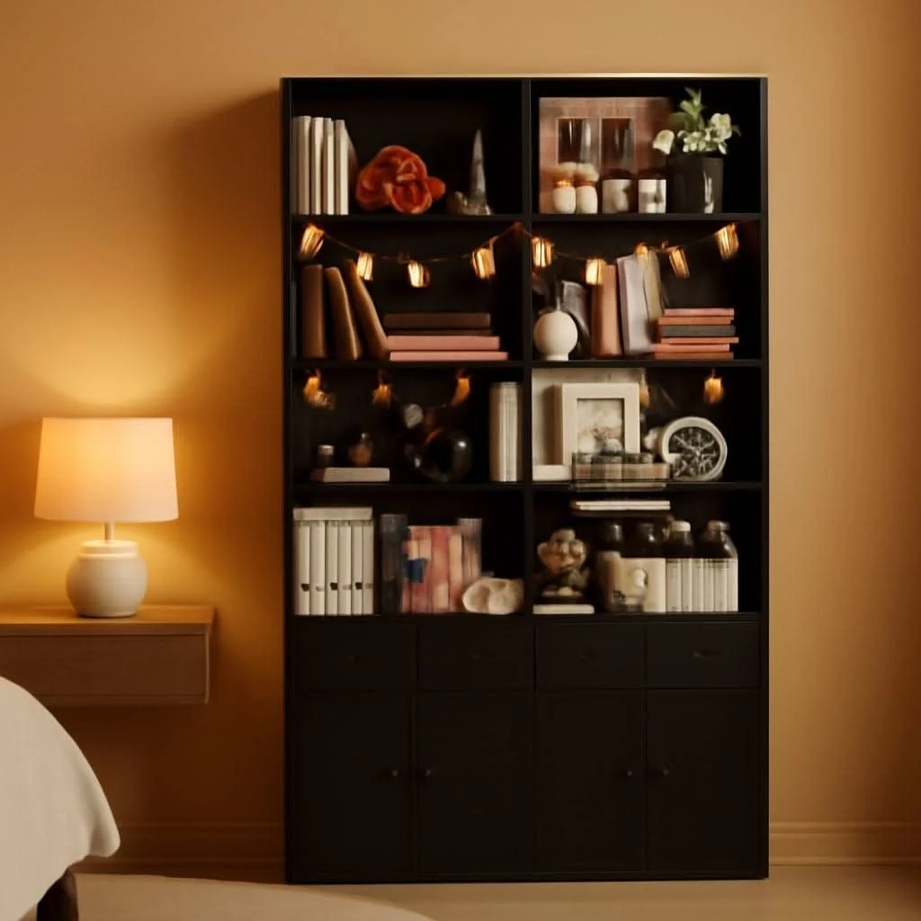 Sophisticated Vintage Black 78.7 Inch Floorstanding Library Bookcase Premium Material