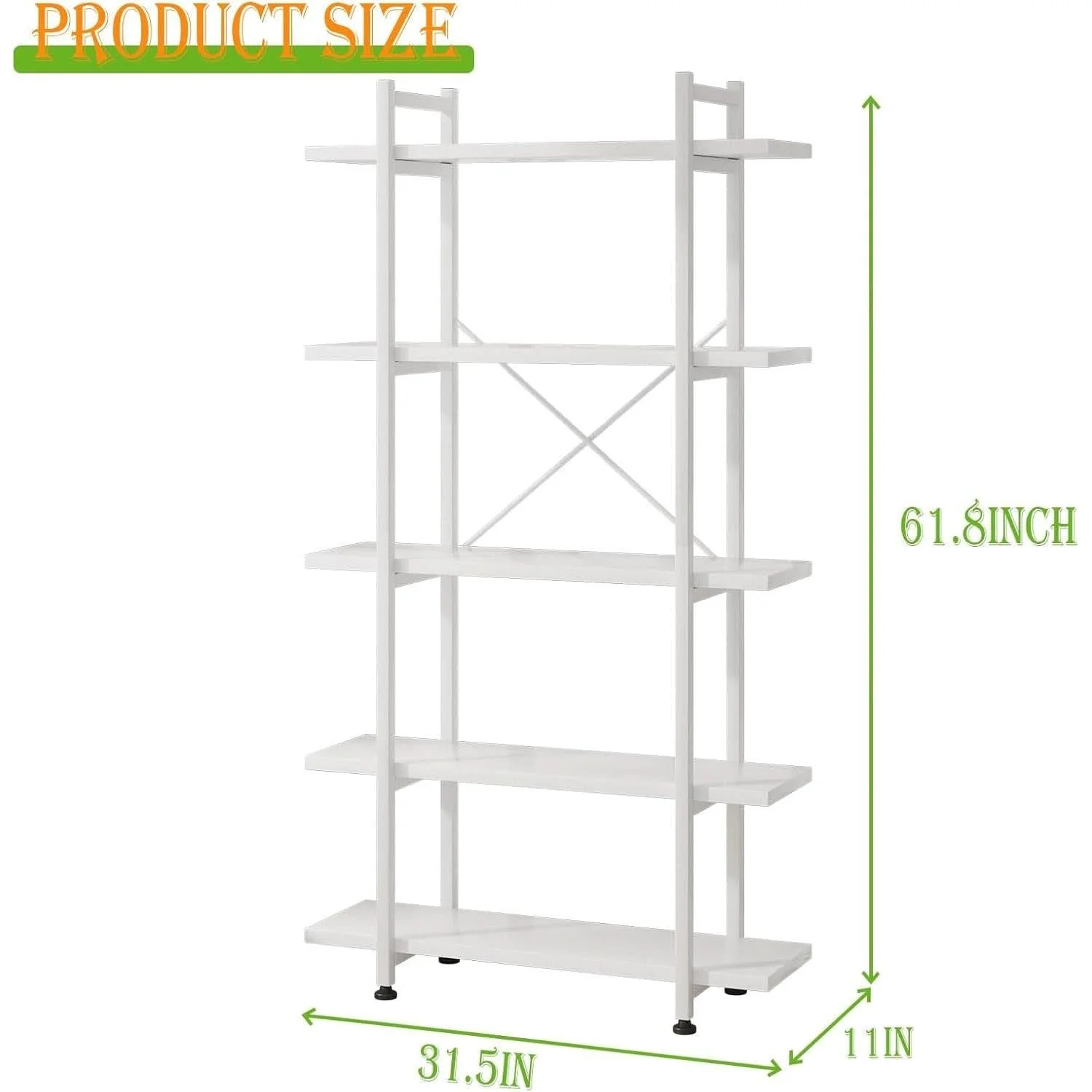 Relaxed White 5 Tier Wooden Bookcase Tall Storage Organizer Traditional