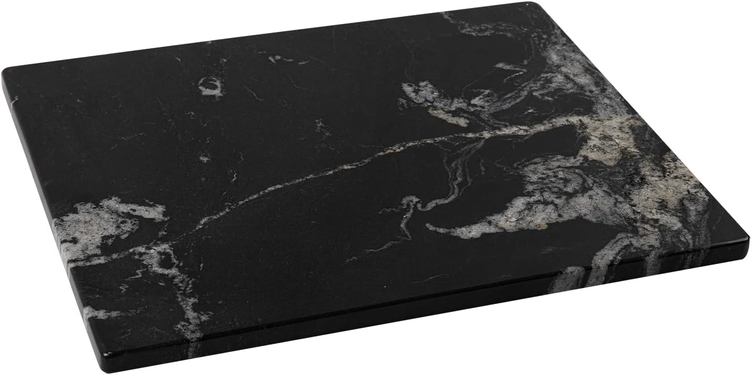 Unique Black Marble Cutting Board For Kitchen Large Marble Slab Pastry Board With Non-Slip Feet For Baking Cheese Charcuterie Chocolate 16×20 Inch Smart