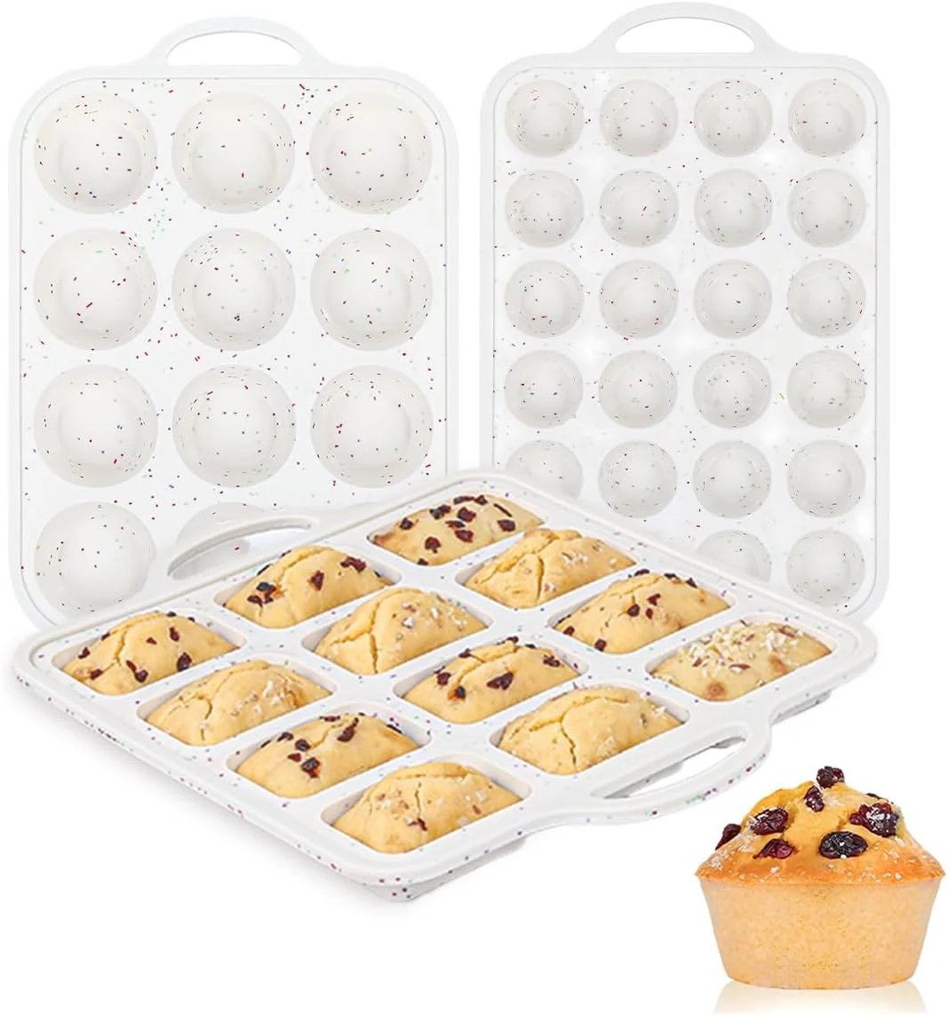 Pure CAKETIME Metal Reinforced Bakeware Set Silicone Muffin Pans for Baking Nonstick with Handle 12 amp 24 Cup Muffin Pans and 12-Cup Mini Loaf Pan BPA Premium Material