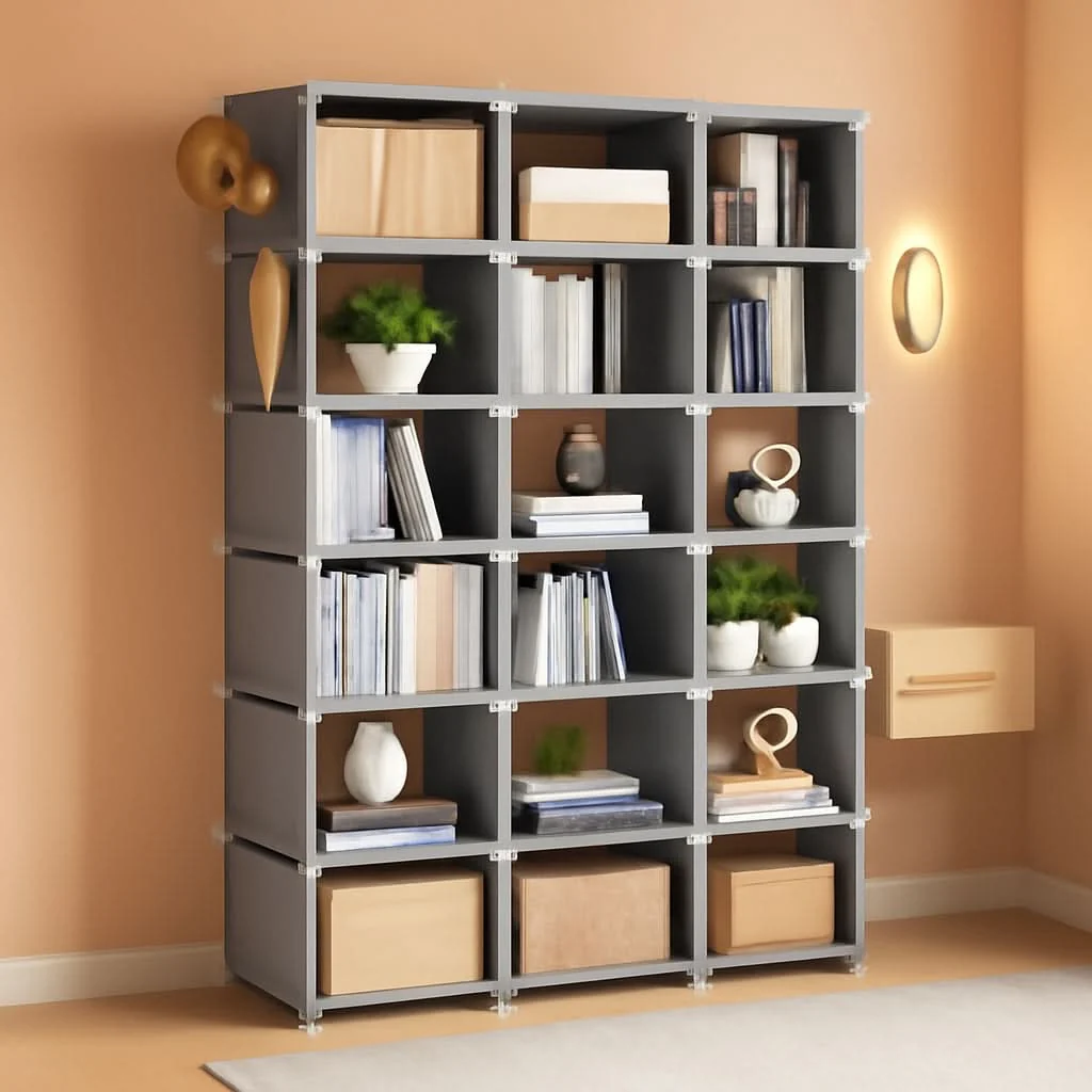 Exceptional Grey 18 Cube Storage Organizer Tall Bookcase Shelf Solid