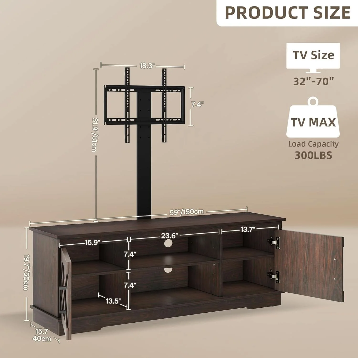Green Espresso Farmhouse TV Stand With Adjustable Mounting Dependable