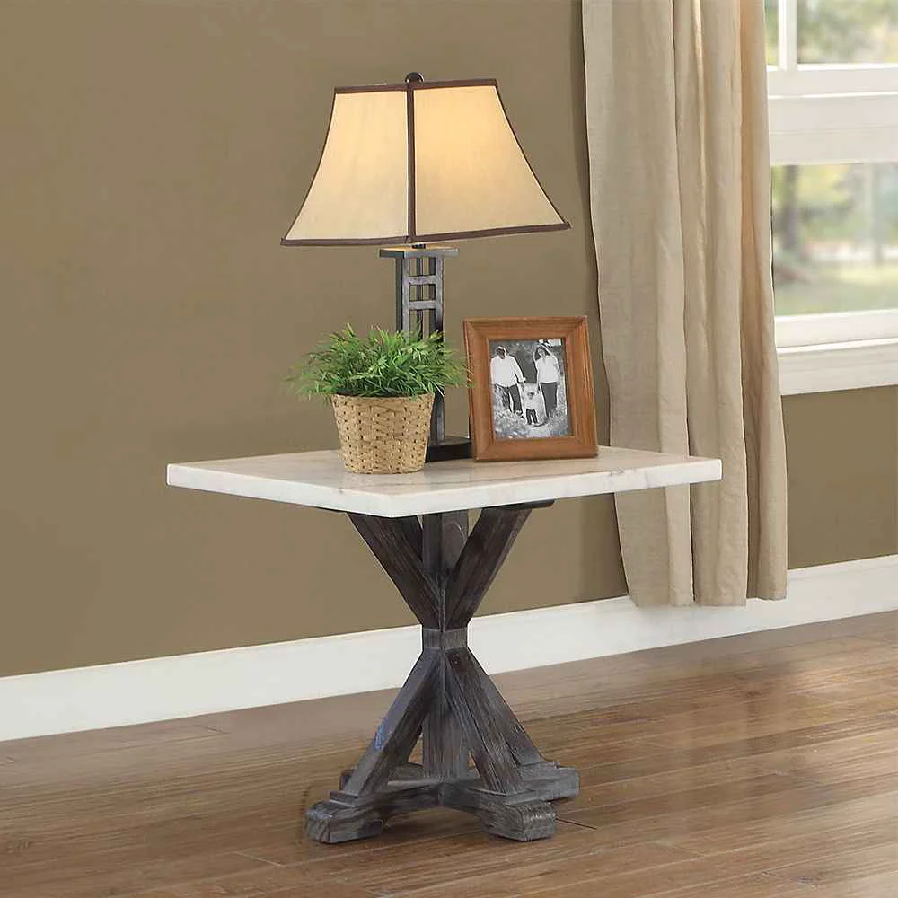 High-Quality Romina – End Table – White Marble Top Weathered Espresso Specialty