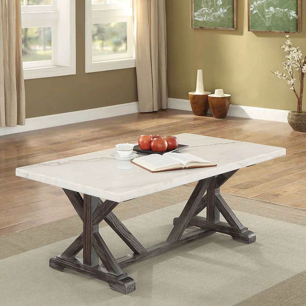 Efficient Romina – Coffee Table – White Marble Top Weathered Espresso Elegant