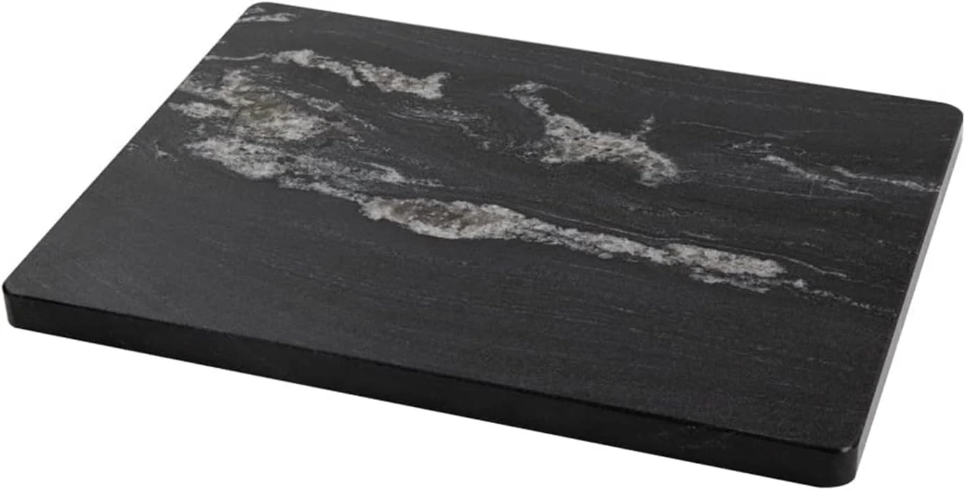Solid Black Marble Cutting Board 12×16In Stone Cutting Boards for Kitchen Marble Slab Pastry Board With Non-Slip Feet for Baking Cheese Charcuterie Dough – Wedding Gift Easy Clean and Drain Lightweight