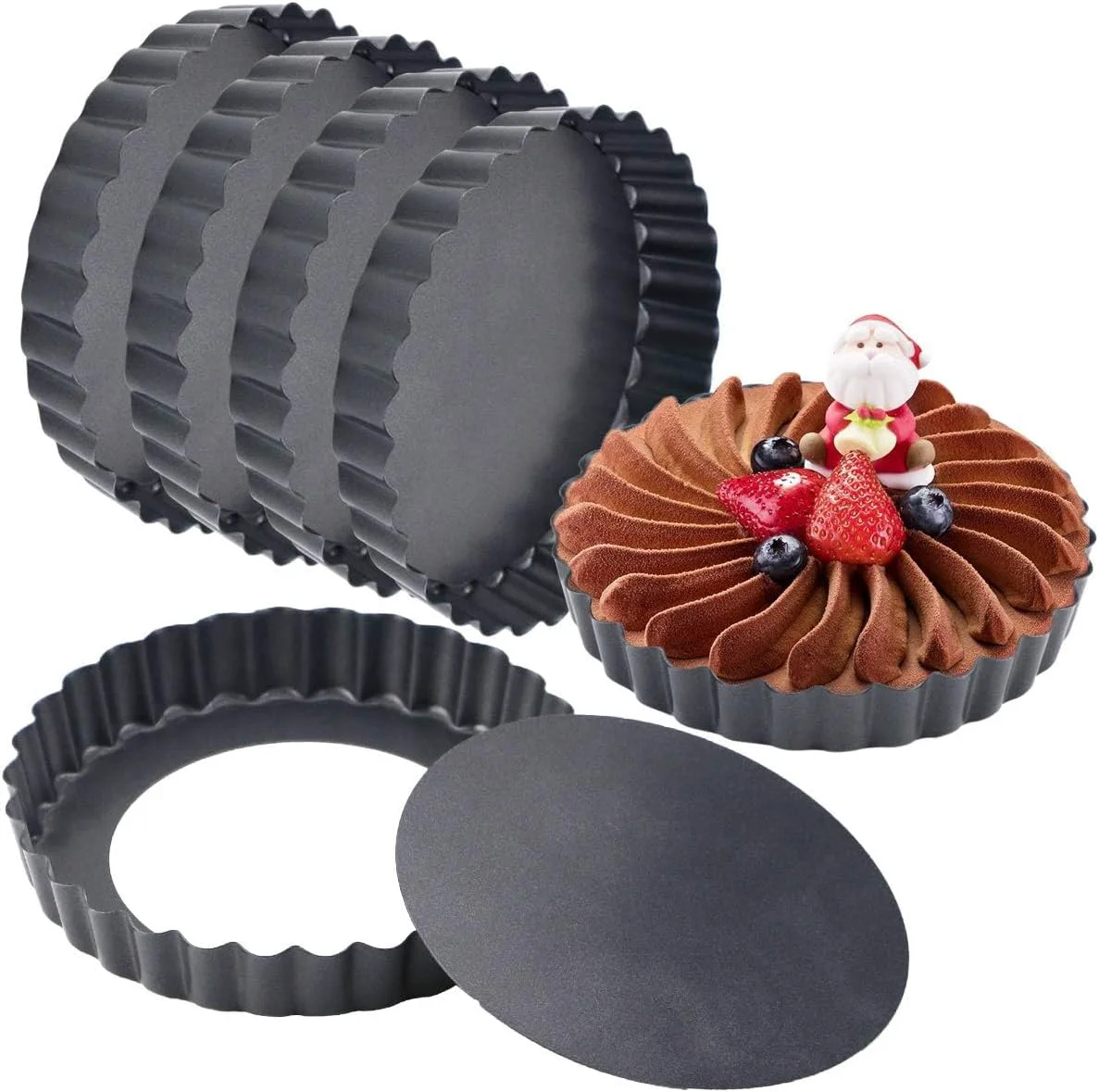 Prestigious 6 Pack 5 Inch Mini Tart Pans with Removable Bottom Nonstick Round Quiche Pan Heavy Duty Fluted Sides for Tartlets Mousse Cakes Dessert Baking Classic