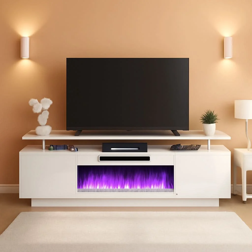 Premium White 36-Inch Electric Fireplace TV Stand With 70-Inch LED Entertainme User-Friendly
