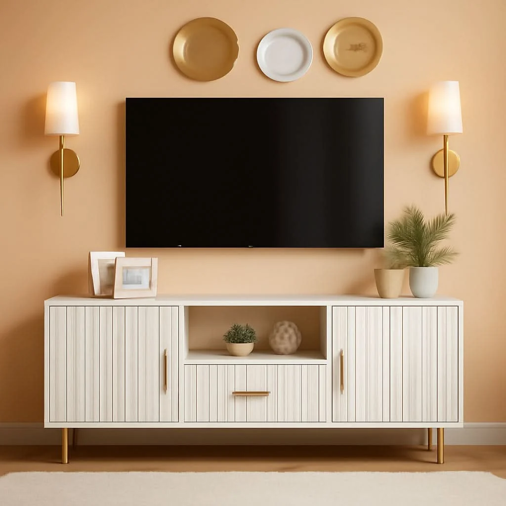 World-Class White Fluted TV Entertainment Console SixtyFive Inch Reusable