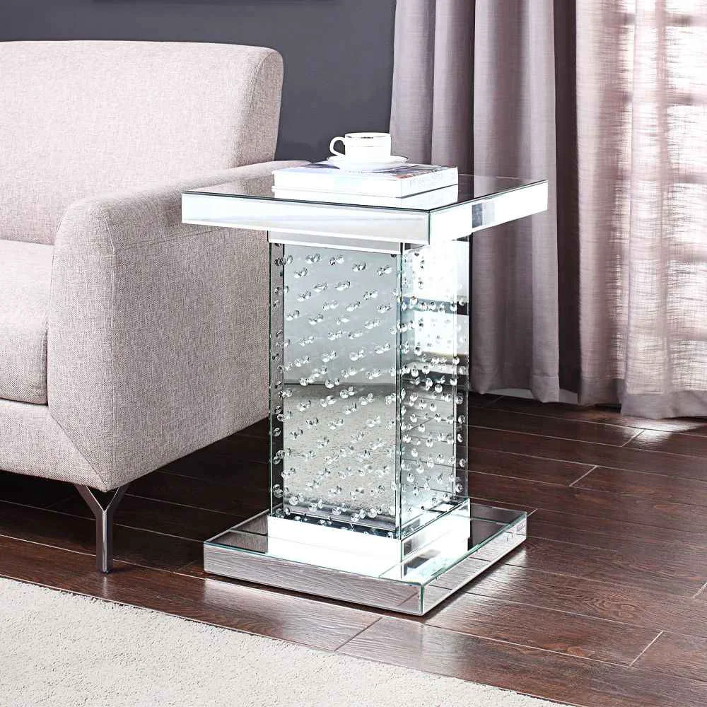 Exceptional Nysa – 26 End Table – Mirrored Faux Crystals Original Design