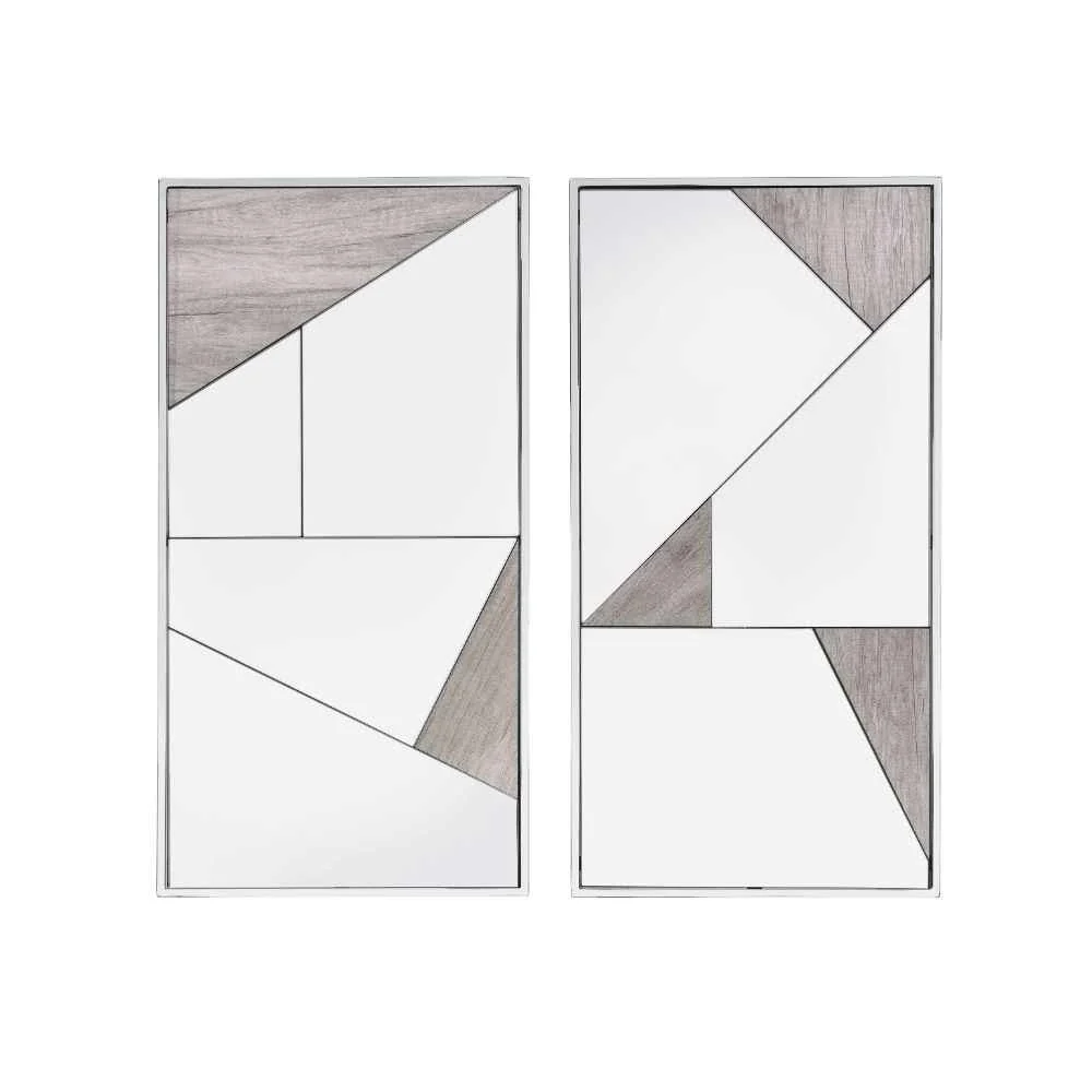 Modern Chafik – Accent Mirror Set of 2 – Mirrored Natural Oak Chrome Easy-to-Use