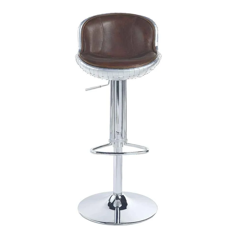 Environmentally Friendly Brancaster – Adjustable Stool With Swivel – Vintage Brown Top Grain Leather Aluminum Modern