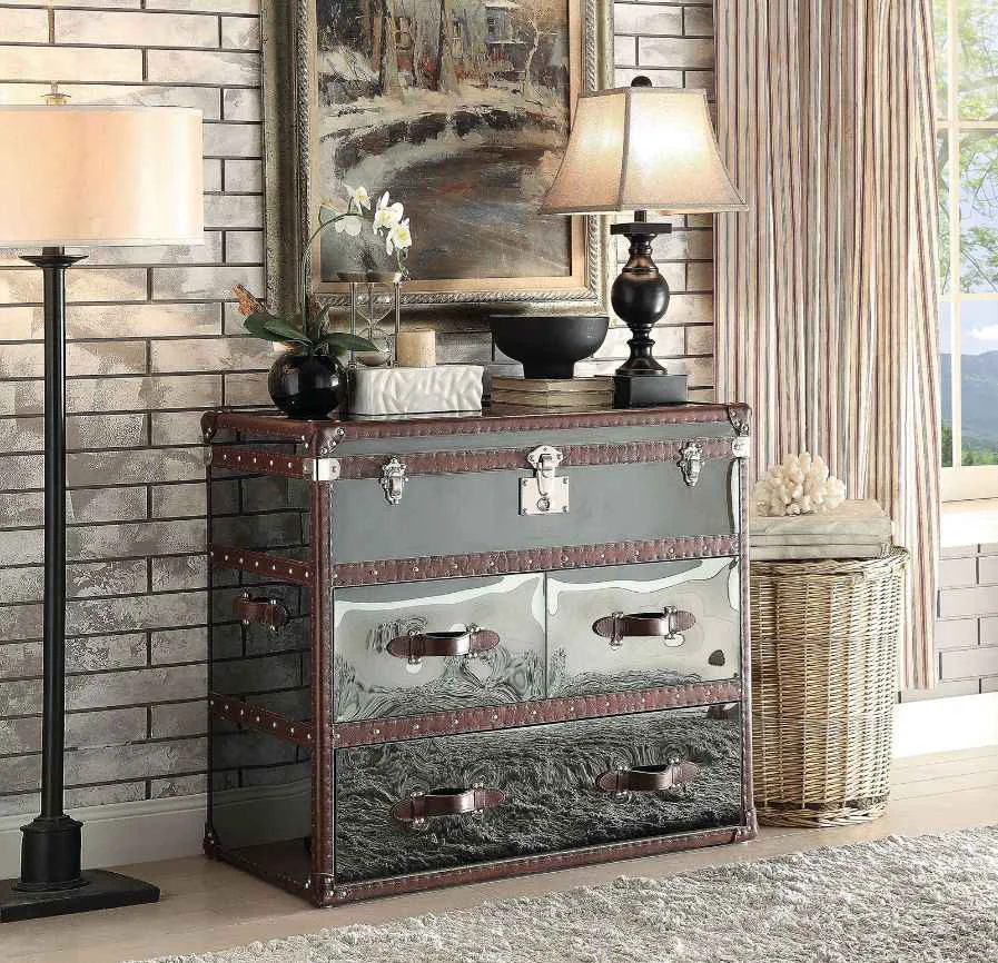 Smart Aberdeen – Console Cabinet – Vintage Dark Brown Top Grain Leather Stainless Steel Reliable