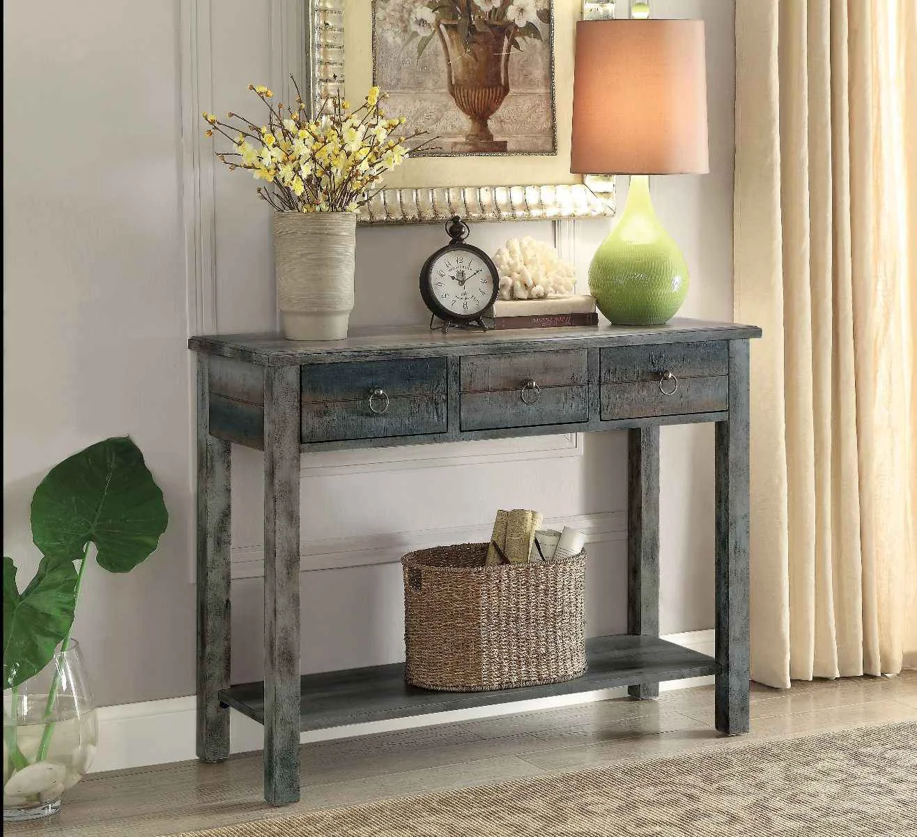 Consistent Glancio – Console Table – Antique Gray Teal Functional