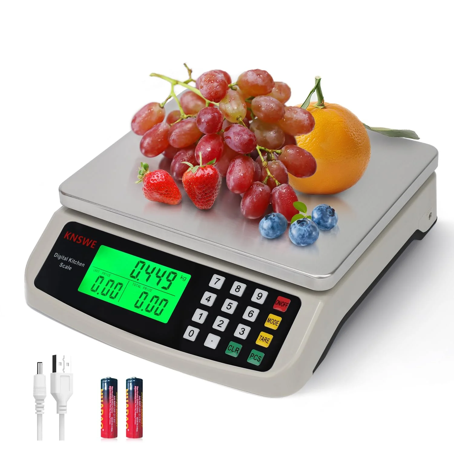 Reusable Commercial Food Scale 40KG Large Digital Kitchen Scale Baking Cooking Bread Meat Weight Price Computing Scale Stainless Steel Parts and Coins World-Class