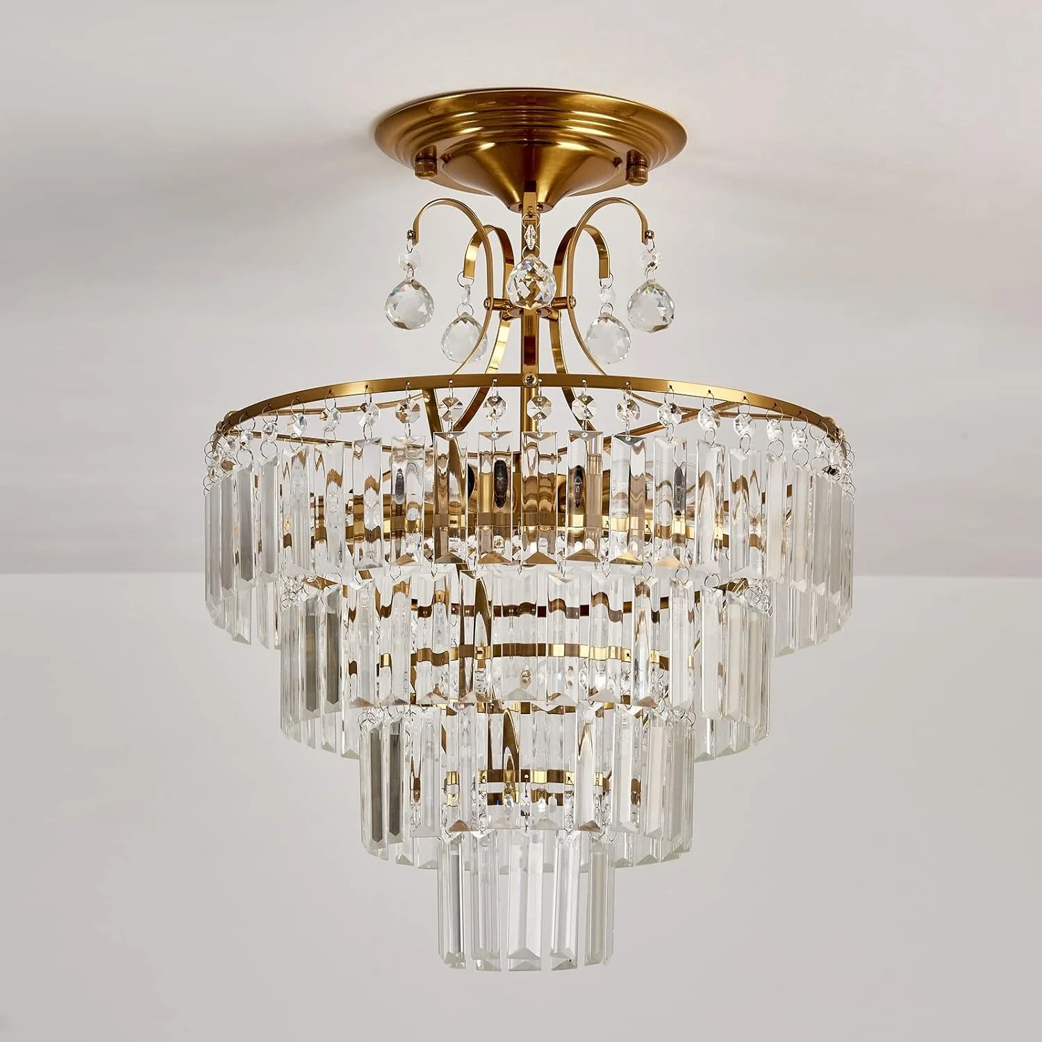 Enhanced Crystal Gold Five Light Chandelier Ceiling Fixture Minimalist