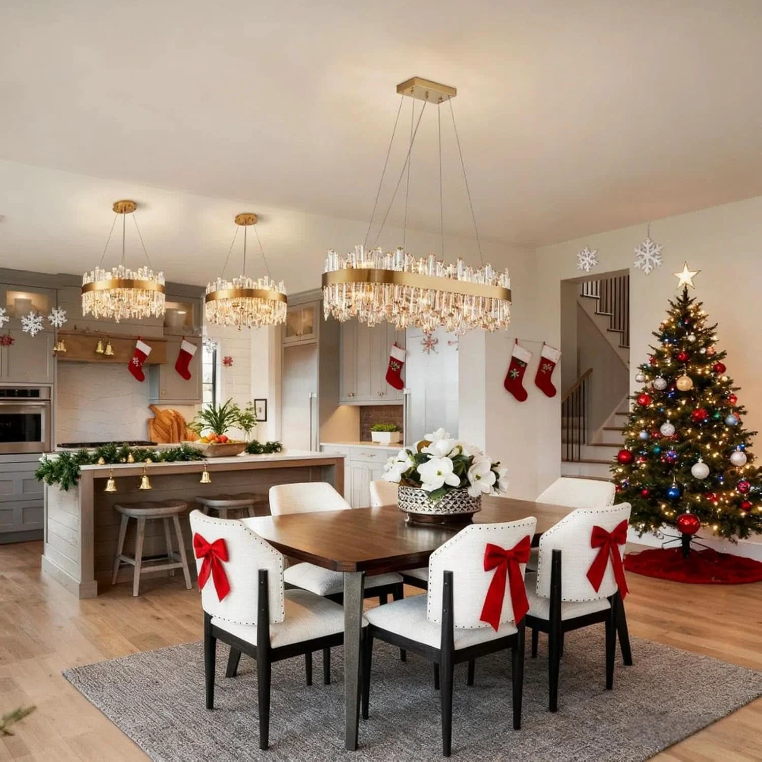 Contemporary Crystal Chandelier Gold Rectangular Pendant Ceiling Light Smart