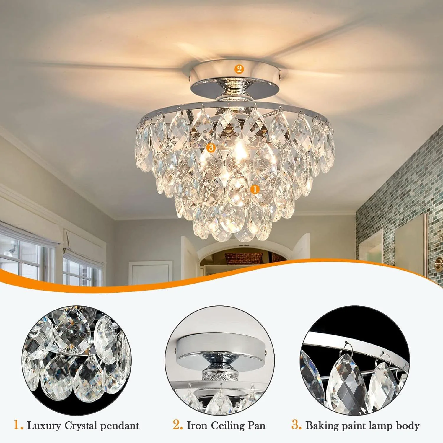 Eco-Friendly Crystal Chandelier Ceiling Light E26 Chrome Fixture Comfortable