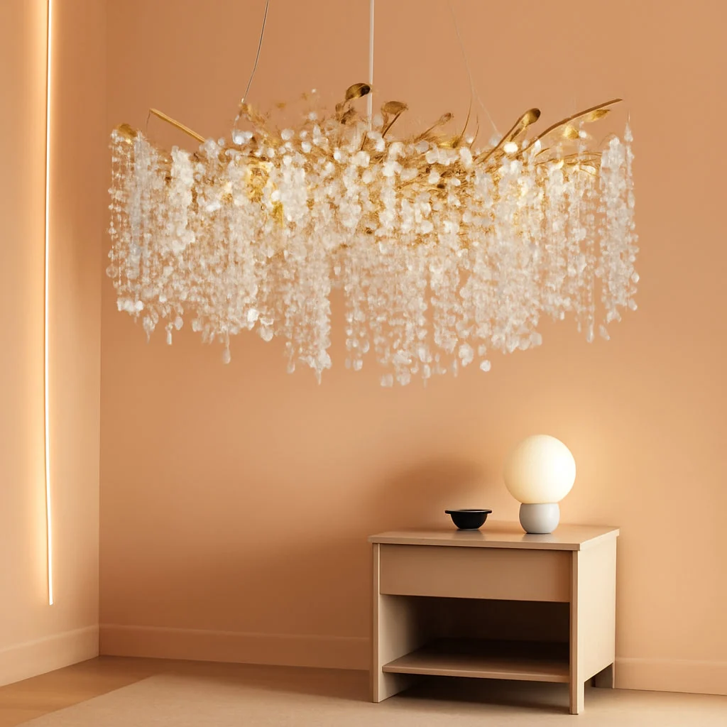 Versatile 23Inch Gold Crystal Bead Chandelier 8Light Ceiling Fixture Prestigious