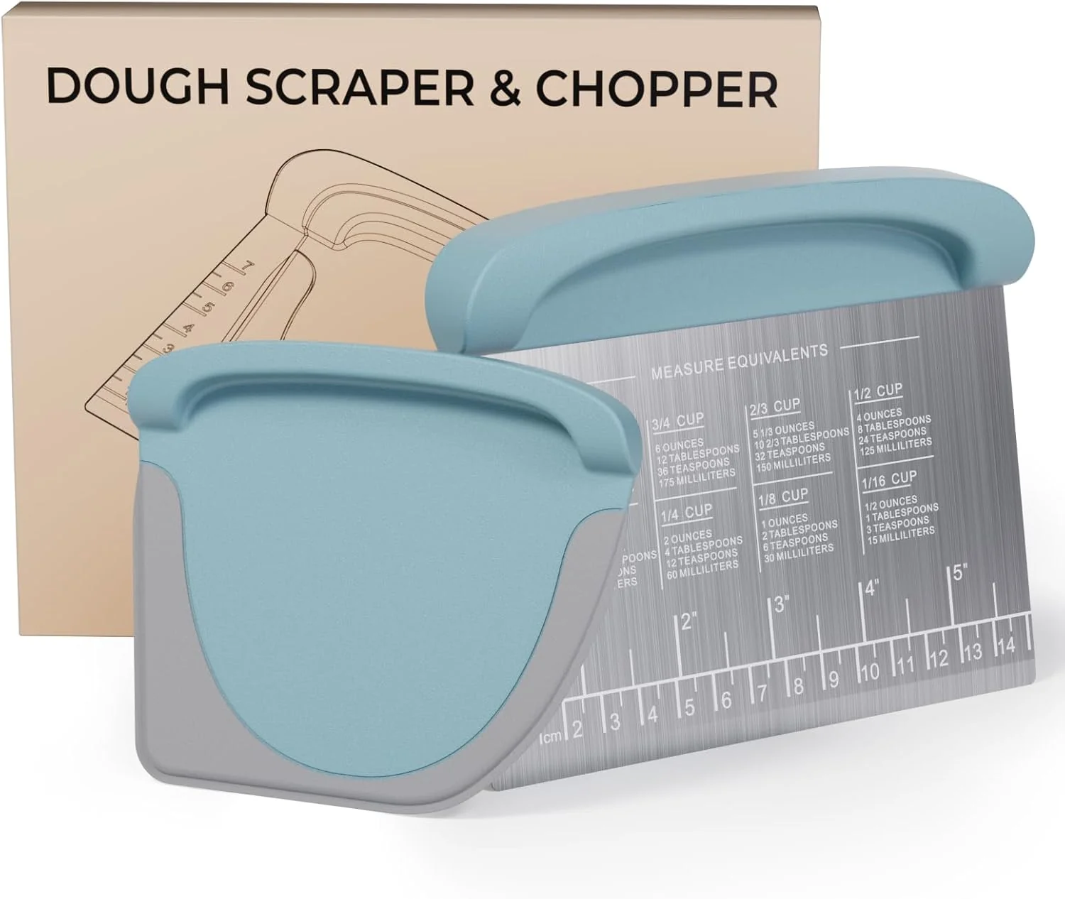 Specialty 2 IN 1 Upgrade Bench Scraper Dough Scraper for Pastry Bread Cake Pizza Stainless Steel Dough Cutter with Conversion Chart Measuring Scale Safe