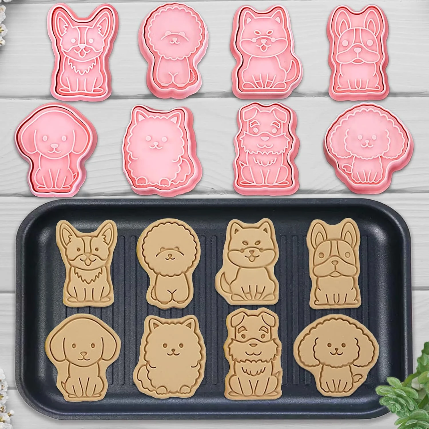 Solid 8 Dog Cookie Cutters Set 3D Puppy Cookie Stamps Cupcake Pancake Apple Pie Pastry Biscuit Molds Clean