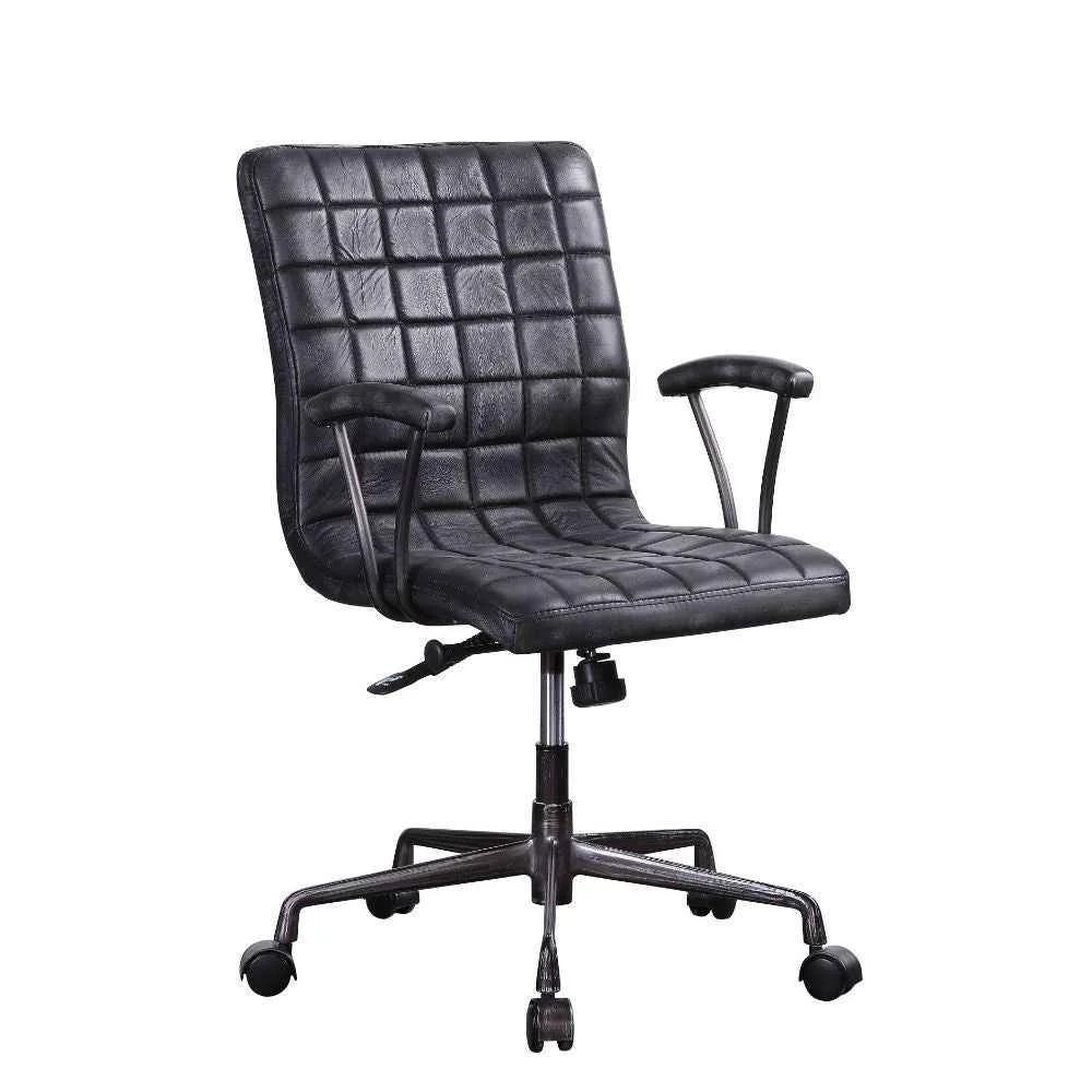 Superior Barack – Office Chair – Vintage Black Top Grain Leather Aluminum Efficient