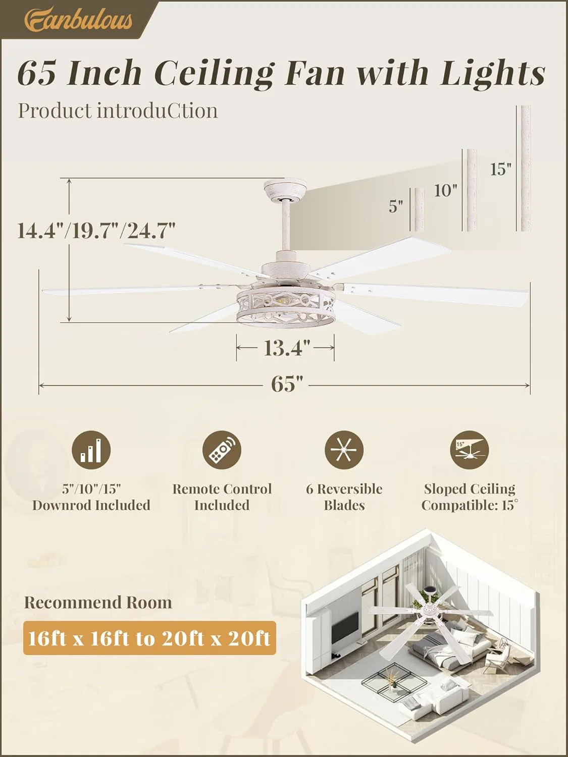 Secure 65 Inch White Caged Ceiling Fan With Remote Environmentally Friendly